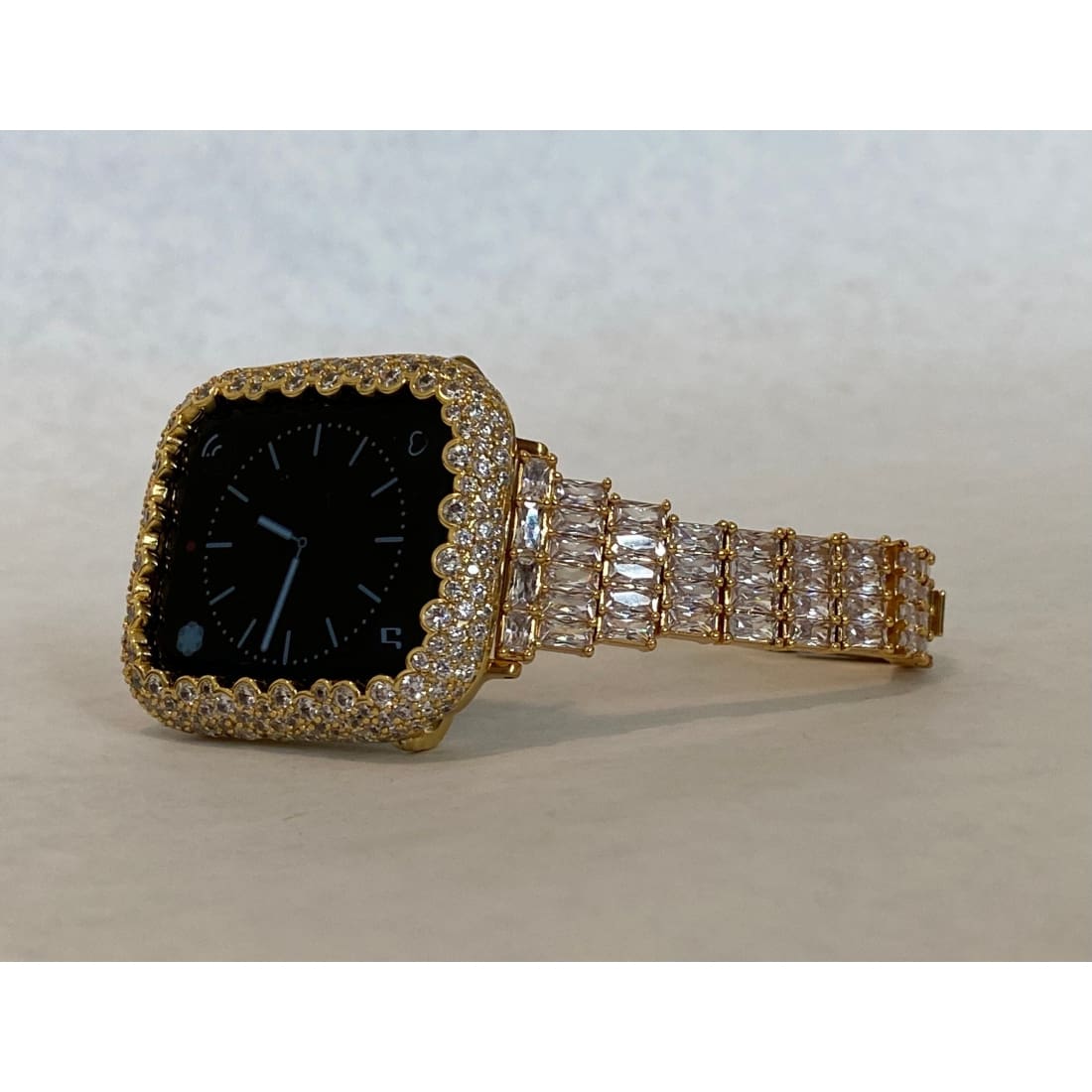 Series 8 41mm 45mm Apple Watch Band Women's & or Gold Pave Bezel Cover Lab Diamonds Smartwatch Bumper Bling