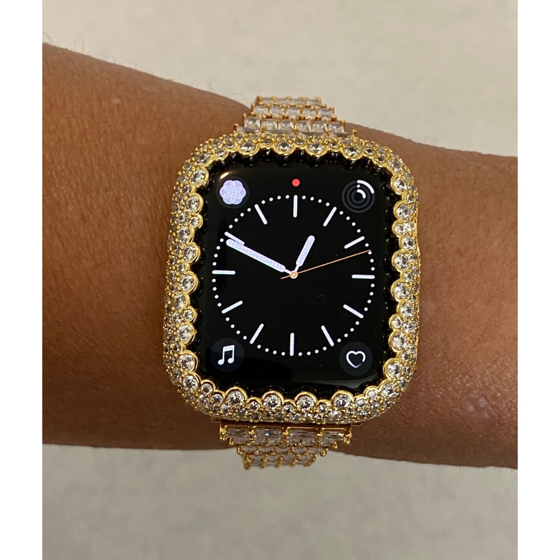Series 8 41mm 45mm Apple Watch Band Women's & or Gold Pave Bezel Cover Lab Diamonds Smartwatch Bumper Bling