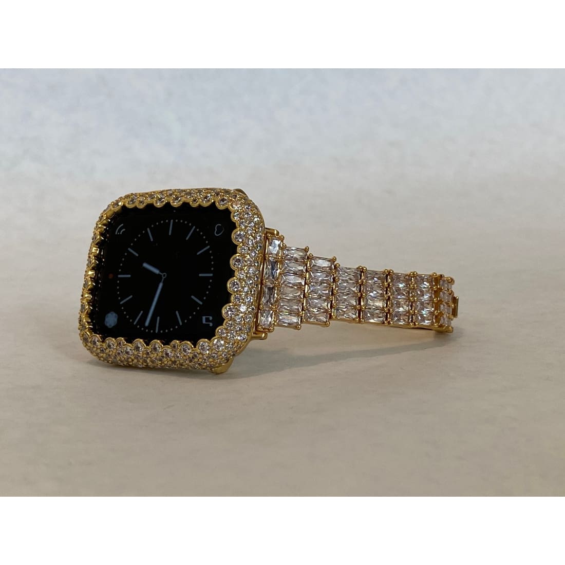 Series 8 41mm 45mm Apple Watch Band Women's & or Gold Pave Bezel Cover Lab Diamonds Smartwatch Bumper Bling
