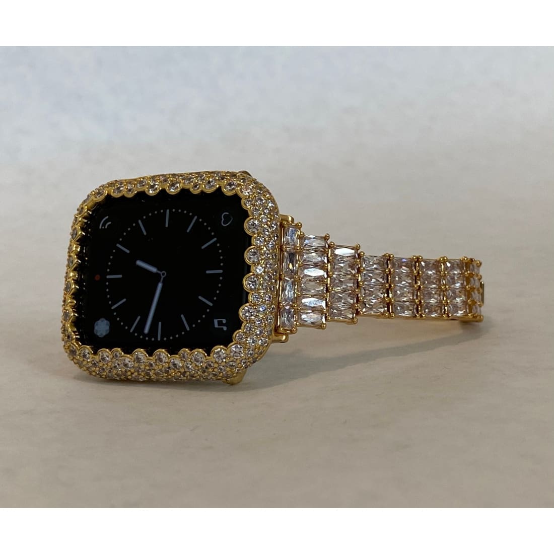 Series 8 41mm 45mm Apple Watch Band Women's & or Gold Pave Bezel Cover Lab Diamonds Smartwatch Bumper Bling
