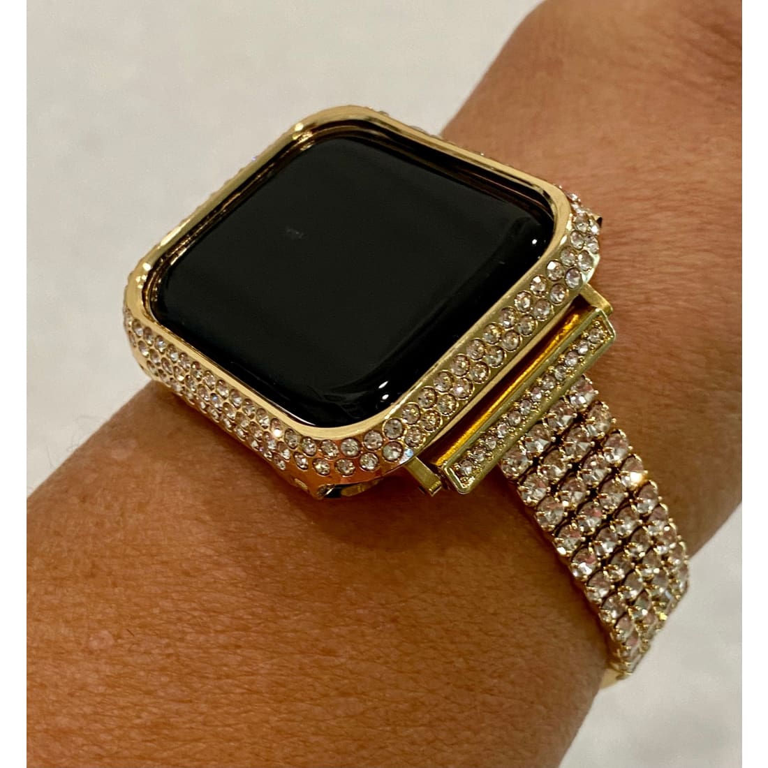 Series 8 Apple Watch Band 41mm 45mm Gold & or Swarovski Crystal Bezel Case Cover Bumper Bling