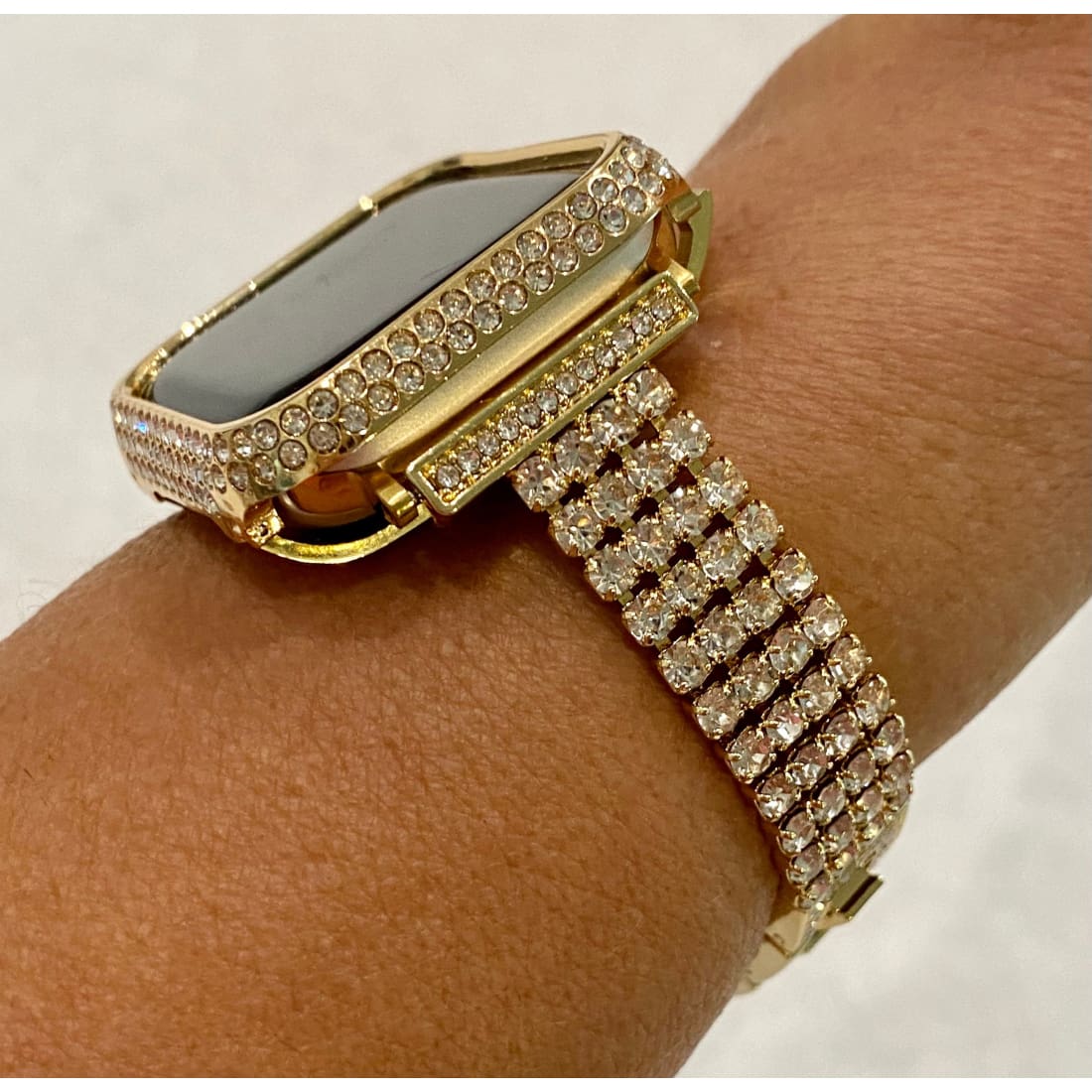 Series 8 Apple Watch Band 41mm 45mm Gold & or Swarovski Crystal Bezel Case Cover Bumper Bling