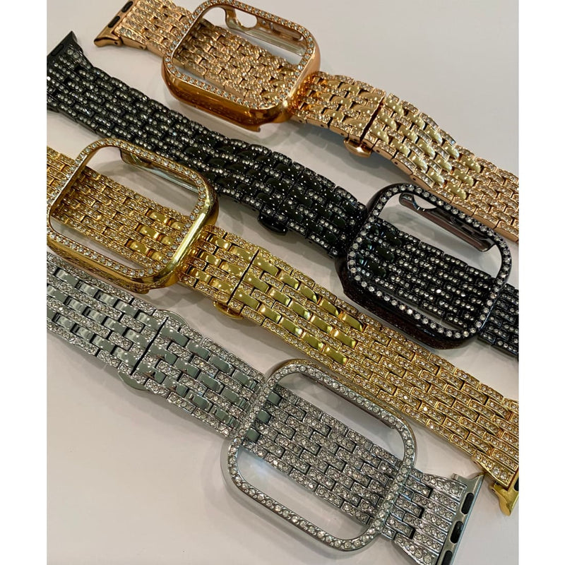 41mm 45mm 49mm Apple Watch Band Series 7-8 Swarovski Crystals & or Apple Watch Bezel Cover Silver Gold Rose Gold Black Smartwatch Bumper -