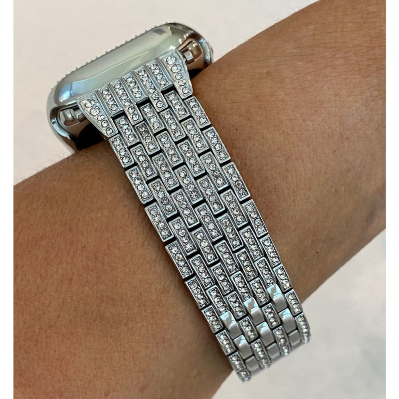 41mm 45mm 49mm Apple Watch Band Series 7-8 Ultra Silver Swarovski Crystals & or Crystal Apple Watch Bezel Cover Faceplate - 41mm apple