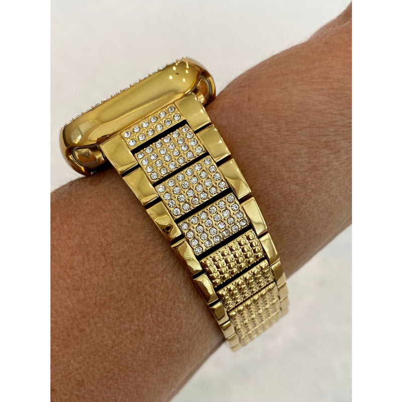 41mm 45mm 49mm Gold Apple Watch Band Ultra Series 7,8 & or Swarovski Crystal Apple Watch Cover Smartwatch Bumper Bling - 41mm apple watch,