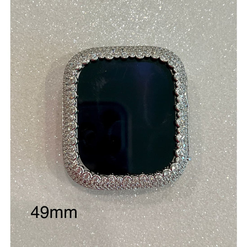41mm 45mm 49mm Ultra Apple Watch Case Cover Women Silver Lab Diamond Bezel Smartwatch Bumper Bling Series 1-8 - 41mm apple watch, 45mm apple