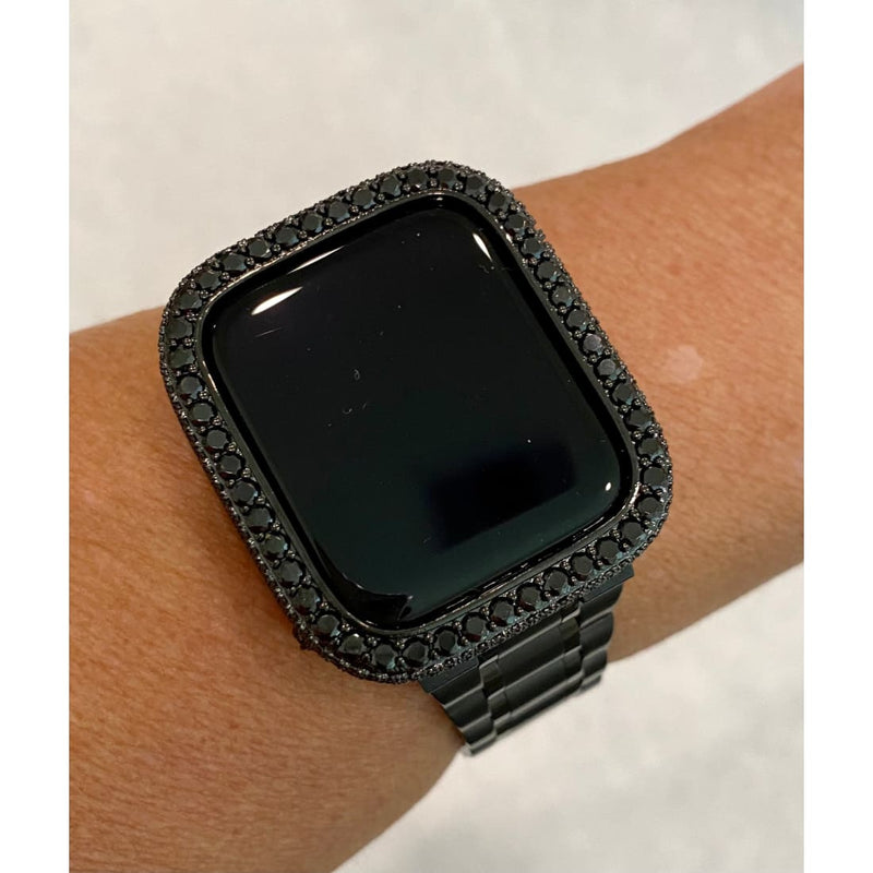 41mm 45mm Apple Watch Band 49mm Ultra Stainless Steel & or Black on Black Lab Diamond Bezel Cover Iwatch Bumper Series 1-8 SE - 41mm apple