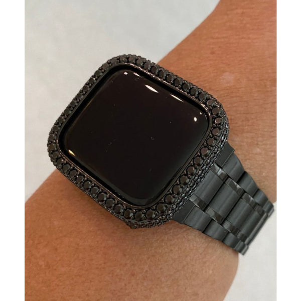 41mm 45mm Apple Watch Band 49mm Ultra Stainless Steel & or Black on Black Lab Diamond Bezel Cover Iwatch Bumper Series 1-8 SE - 41mm apple