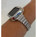 41mm 45mm Apple Watch Band Silver Swarovski Crystal Baguettes & or Lab Diamond Bezel Cover Smartwatch Bling Series 38mm-45mm Series 1-8 SE -