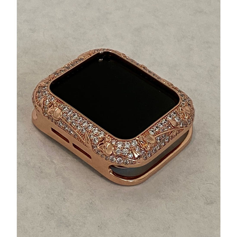 41mm 45mm Apple Watch Bezel Cover Rose Gold Metal Cover Floral Design Swarovski Crystals 38mm 40mm 42mm 44mm Series 6 SE bzl - apple watch,