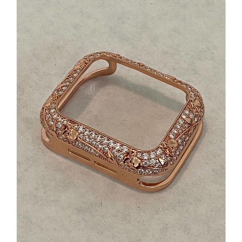 41mm 45mm Apple Watch Bezel Cover Rose Gold Metal Cover Floral Design Swarovski Crystals 38mm 40mm 42mm 44mm Series 6 SE bzl - apple watch,