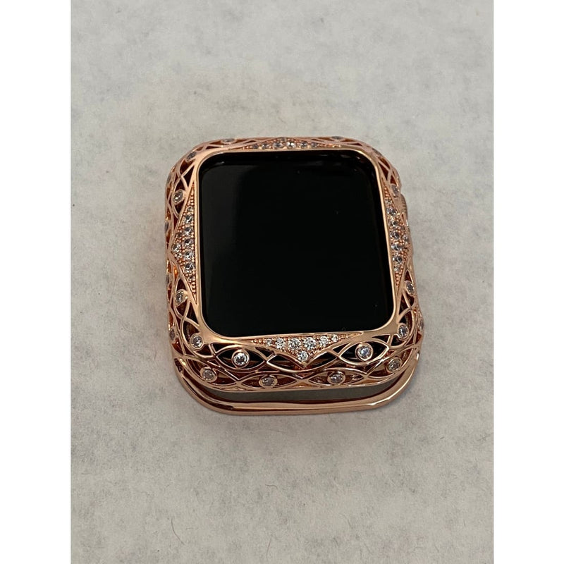 41mm 45mm Rose Gold CZ Apple Watch Bezel Bumper Swarovski Crystals Smartwatch Case Cover Lace 38mm 40mm 42mm 44mm - apple watch, apple watch