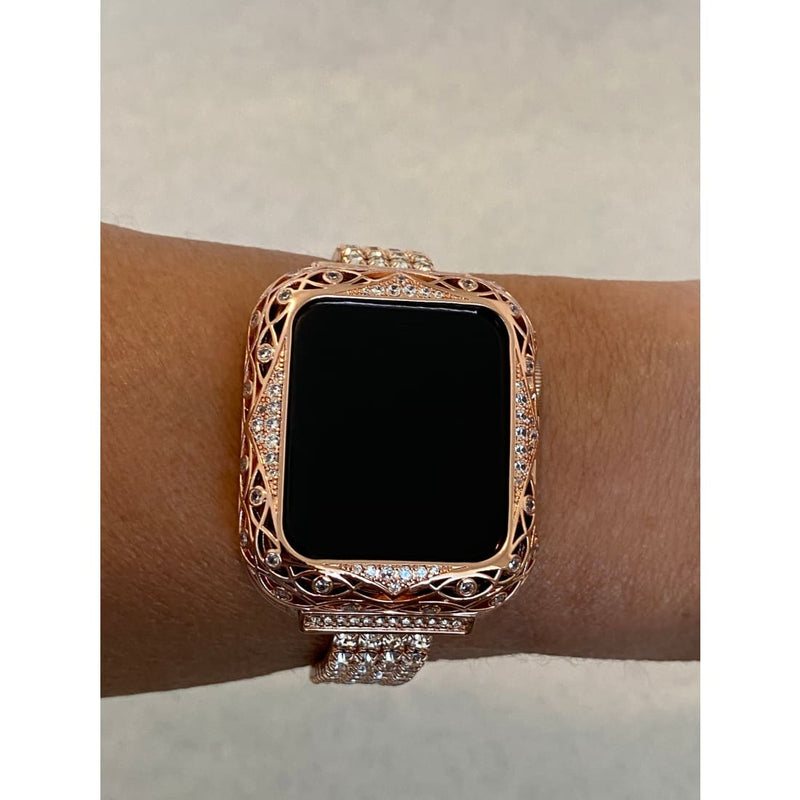 41mm 45mm Rose Gold CZ Apple Watch Bezel Bumper Swarovski Crystals Smartwatch Case Cover Lace 38mm 40mm 42mm 44mm - apple watch, apple watch