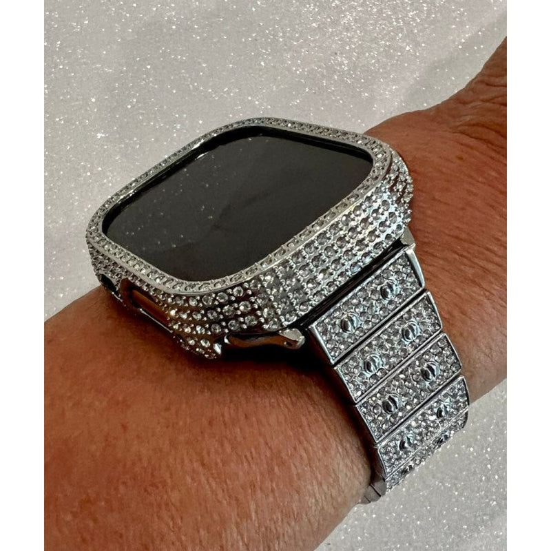 49mm Apple Watch Band Ultra Pave Swarovski Crystals & or Silver Apple Watch Cover Smartwatch Bumper Case Bling Series 8 - 49mm apple watch,
