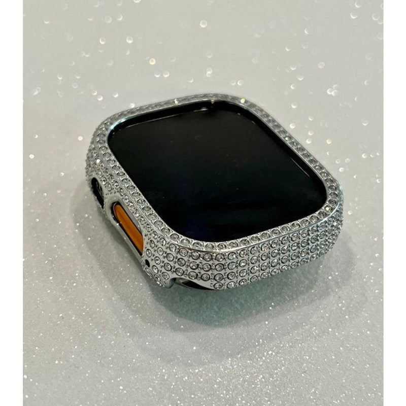49mm Apple Watch Cover Ultra Pave Swarovski Crystals Silver Apple Watch Case Smartwatch Bumper Bezel Bling Series 8 Cover Only - 49mm apple