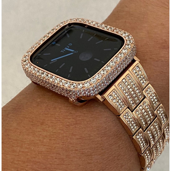 49mm Ultra Apple Watch Band 41mm 45mm Swarovski Crystals & or Rose Gold Lab Diamond Pave Bezel Cover 38mm-45mm Series 1-8 - 49mm apple