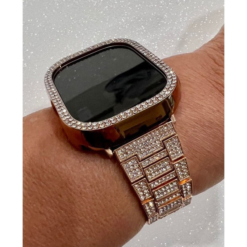 49mm Ultra Apple Watch Band Rose Gold Pave Swarovski Crystal Band 41mm 45mm & or Swarovski Crystal Bezel Cover Smartwatch Case Bling - 49