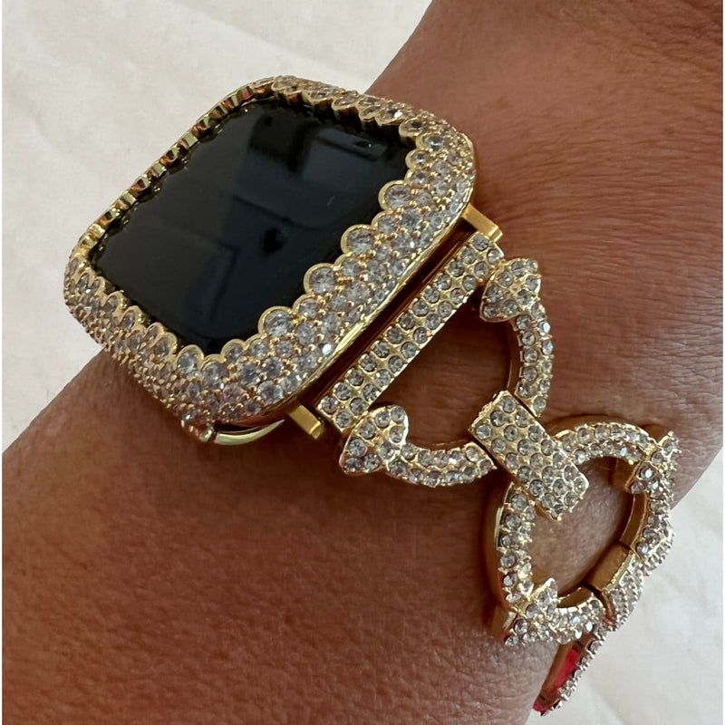 49mm Ultra Apple Watch Band Women Gold Swarovski Crystal Bracelet & or Apple Watch Cover Lab Diamond Bezel Case 38mm-45mm Iwatch Candy -
