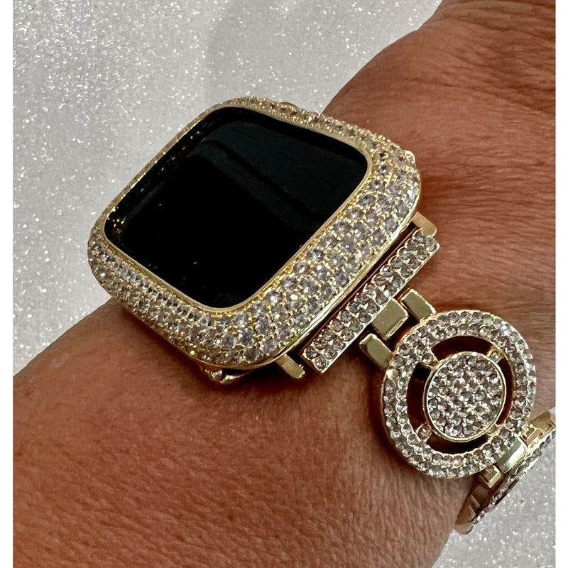 Apple Watch Band 41mm 45mm 49mm Ultra Pave Swarovski Crystals & or Apple Watch Cover Case Silver Rose Gold Gold Bling 38mm-44mm - apple