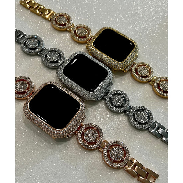 Apple Watch Band 41mm 45mm 49mm Ultra Pave Swarovski Crystals & or Apple Watch Cover Case Silver Rose Gold Gold Bling 38mm-44mm - apple