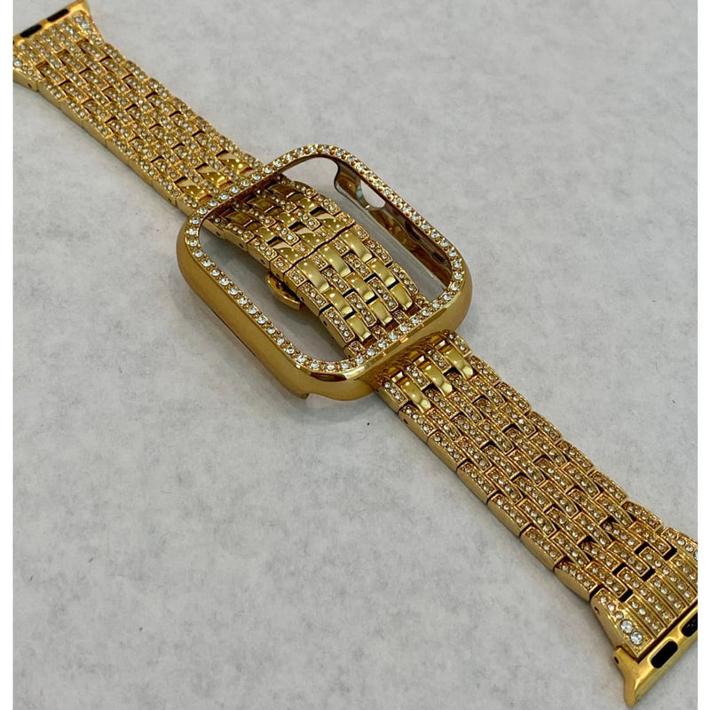 Apple Watch Band 41mm 45mm 49mm Ultra Yellow Gold Swarovski Crystals & or Crystal Apple Watch Case Cover Bezel Smartwatch Bling - 41mm apple