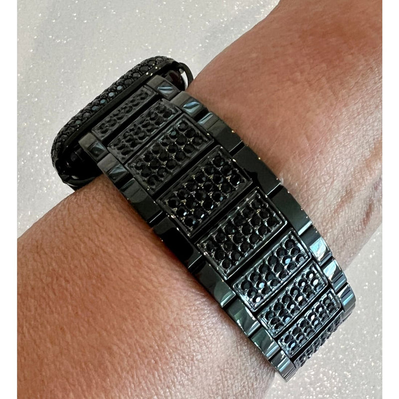Apple Watch Band Black on Black 38mm 40mm 41mm 42mm 44mm 45mm 49mm Ultra Swarovski Crystals & or Apple Watch Cover Lab Diamond Bezel Case -