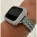 Apple Watch Band Bracelet Silver Swarovski Crystals & or Apple Watch Cover Lab Diamond Bezel Case Smartwatch Bumper 38mm-49mm Ultra - apple