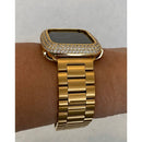 Apple Watch Band Mens Gold Rolex Style & or Apple Watch Cover Lab Diamond Bezel Case Smartwatch Bumper 38mm-49mm Ultra Series 1-8 SE - 40mm