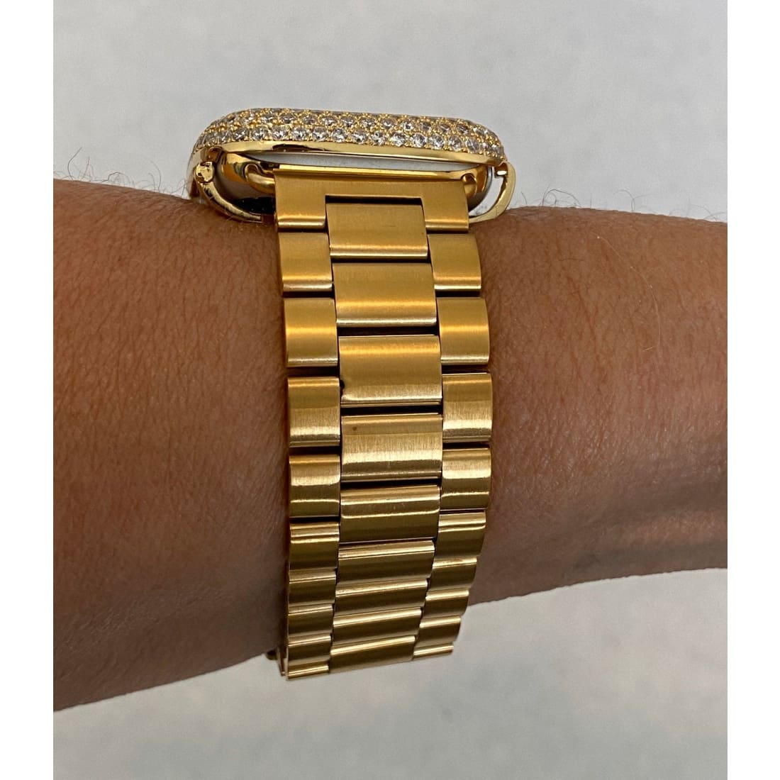 Apple Watch Band Mens Gold Rolex Style & or Apple Watch Cover Lab Diamond Bezel Case Smartwatch Bumper 38mm-49mm Ultra Series 1-8 SE - 40mm