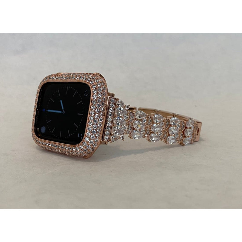 Apple Watch Band Rose Gold Swarovski Crystals & or Apple Watch Cover Lab Diamond Bezel Case Smartwatch Bumper Case 38-49mm Ultra - apple
