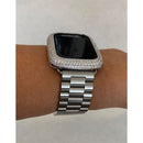 Apple Watch Band Silver Rolex Style & or Apple Watch Cover Lab Diamond Bezel Case 38mm 40mm 41mm 42mm 44mm 45mm 49mm Ultra - apple watch,