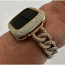 Apple Watch Band Swarovski Crystals Gold Chain Link Style & or Apple Watch Cover Smartwatch Bumper Iwatch Candy Bling 38mm-49mm Ultra S1-8 -