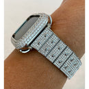Apple Watch Band White Gold 38mm 40mm 41mm 42mm 44mm 45mm 49mm Ultra Swarovski Crystals & or Silver Lab Diamond Bezel Case Cover Bling -