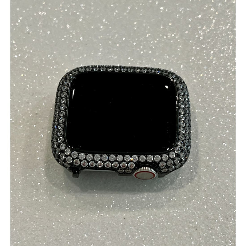 Apple Watch Band Women Black Swarovski Crystals & or Apple Watch Cover Lab Diamonds Smartwatch Bumper Case Bling 38mm-49mm Ultra S1-8 SE -