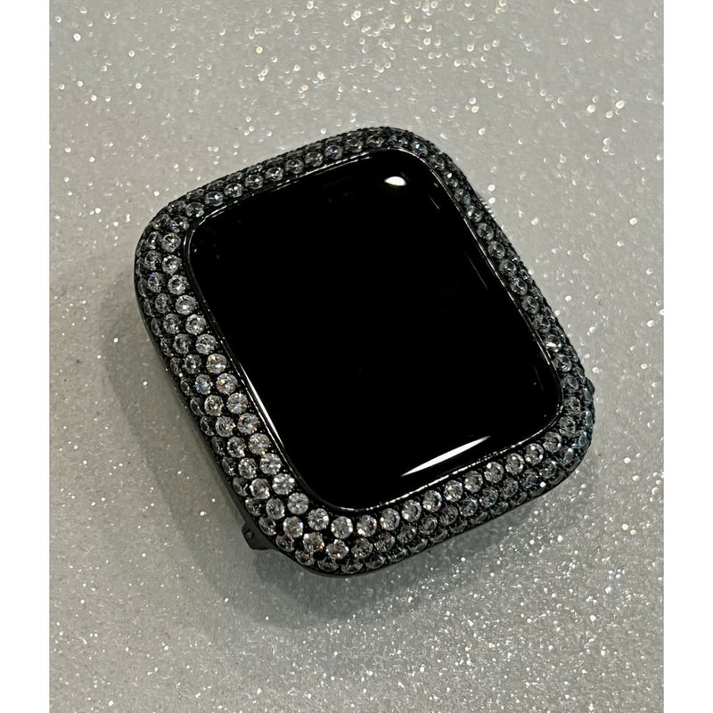 Apple Watch Band Women Black Swarovski Crystals & or Apple Watch Cover Lab Diamonds Smartwatch Bumper Case Bling 38mm-49mm Ultra S1-8 SE -