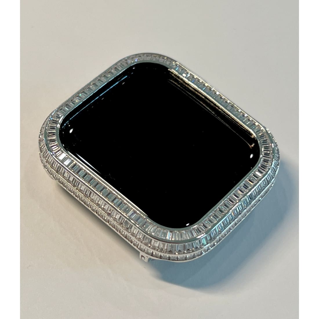 Apple Watch Band Women Designer Swarovski Crystal Baguette Silver 40mm 41mm 44mm 45mm & or Apple Watch Cover Lab Diamond Bezel Iwatch Candy
