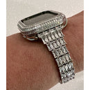Apple Watch Band Women Designer Swarovski Crystal Baguette Silver 40mm 41mm 44mm 45mm & or Apple Watch Cover Lab Diamond Bezel Iwatch Candy