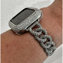 Apple Watch Band Women Designer Swarovski Crystal Silver Chain Style & or Apple Watch Cover Iwatch Bumper Iwatch Candy Bling 38mm-49mm Ultra