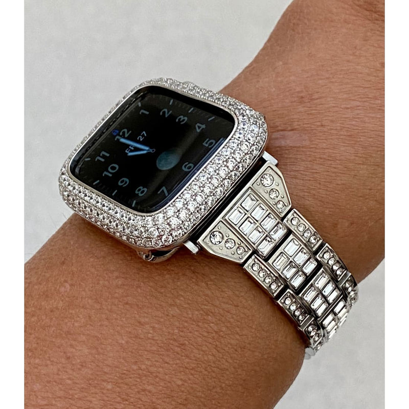 Apple Watch Band Womens Baguette Swarovski Crystals & or Lab Diamond Bezel Cover In 38,40,41,42,44,45mm Series 2,3,4,5,6,7,8 SE - 41mm Apple
