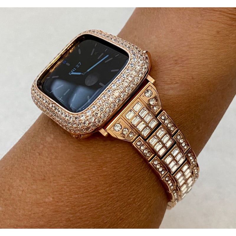 Apple Watch Band Womens Baguette Swarovski Crystals & or Lab Diamond Bezel Cover In 38,40,41,42,44,45mm Series 2,3,4,5,6,7,8 SE - 41mm Apple