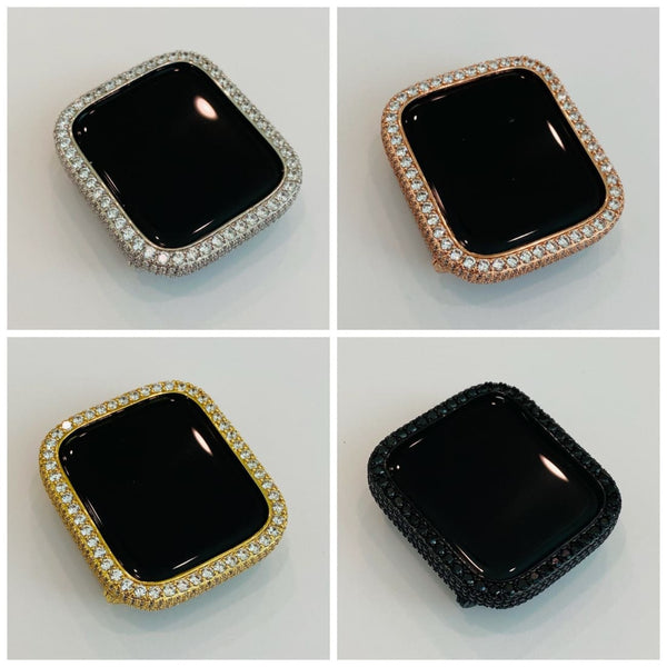 Apple Watch Bezel Cover 38mm-49mm Ultra with 2.5mm Lab Diamonds Silver Rose Gold Yellow Gold Black on Black Smartwatch Bumper - apple watch,