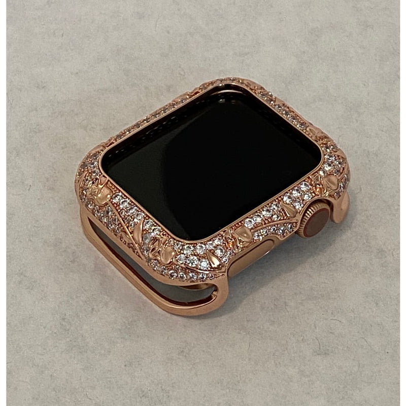 Apple Watch Bezel Cover 41mm 45mm Series 7-8 Swarovski Crystals Rose Gold Smartwatch Bumper Case Bling 38mm-44mm Series 2-8 - 41mm apple