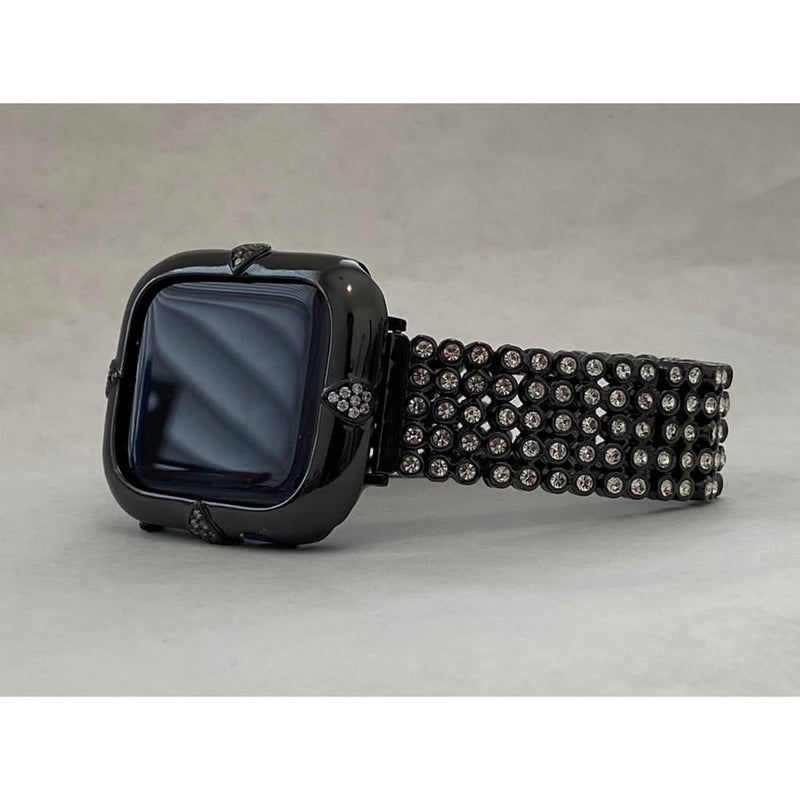 Black Apple Watch Band 38mm 40mm 42mm 44mm and or Teardrop Lab Diamond Bezel Case Cover Iwatch Bling Series 6 blb1 - 40mm apple watch,