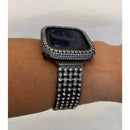 Black Apple Watch Band 41mm 45mm & or Lab Diamond Bezel Cover Iwatch Bling 38mm 42mm 44mm 40mm Series 1-8 SE - apple watch, apple watch