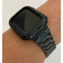 Black Apple Watch Band 49mm Ultra 41mm 45mm & or Apple Watch Cover Lab Diamond Bezel Case 38mm-49mm Smartwatch Bumper Bling - 41mm apple