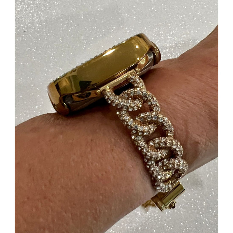 Chain Apple Watch Band Gold Swarovski Crystals Link & or Apple Watch Case Cover Bling Smartwatch Bumper 38mm-49mm S2-8 - 41mm apple watch,