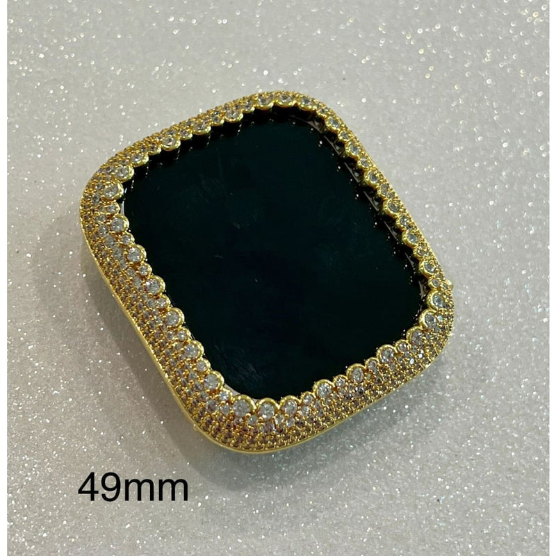Crystal Pave Link Apple Watch Band 38 40 41 41 44 45 49mm Ultra Gold & or Lab Diamond Bezel Cover Smartwatch Bling Series 7 - apple watch,