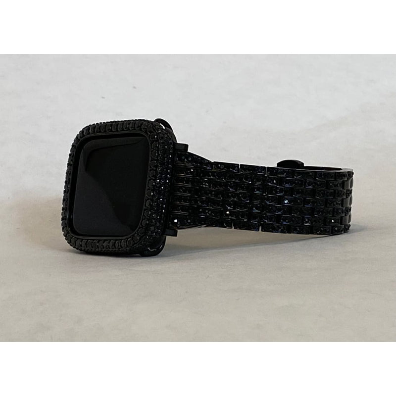 Custom Apple Watch Band Black and or Iwatch Lab Diamonds Bezel Case Cover 38mm 40mm 41mm 42mm 44mm 45mm 49mm Ultra - 49 apple watch case, 49