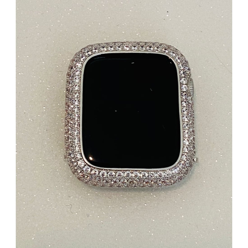 Custom Apple Watch Band Silver Bling And or Bezel Lab Diamond Series 1,2,3,4,5,6,7,8 SE Custom Deluxe Iwatch 38mm-49mm Ultra - Apple Watch,