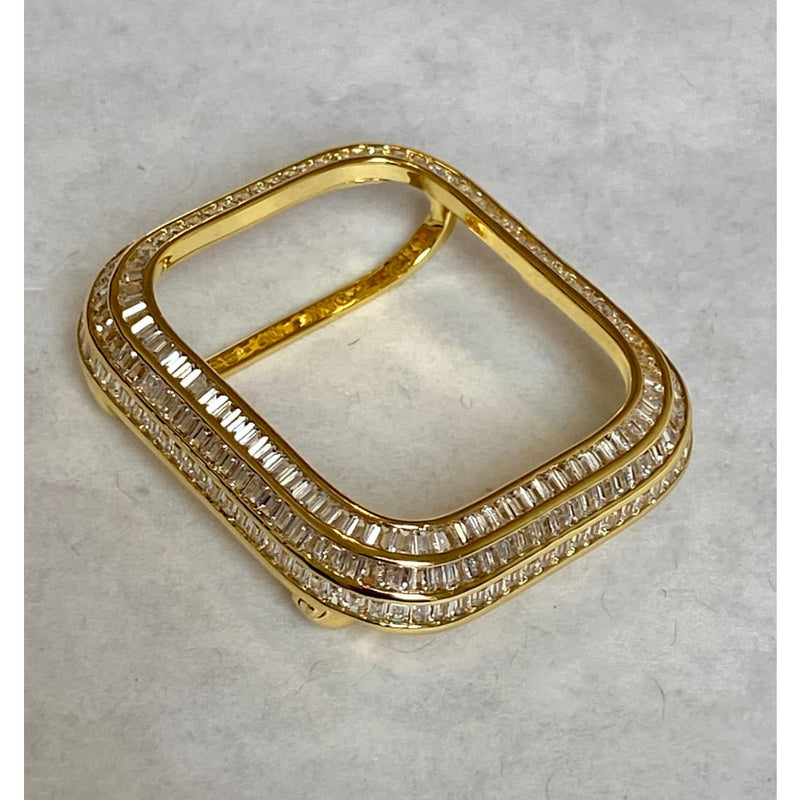 Custom Gold Apple Watch Band with Baguettes & or Lab Diamond Baguette Bezel Cover 40mm 44mm Handmade